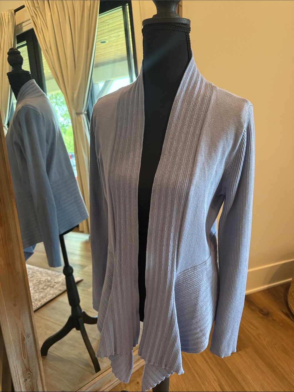 Verve Ami Light Blue Open-Front Ribbed Drape Cardigano